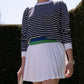 Club and Court - Poppy Top: Cadet Blue with Bright White Stripe / S