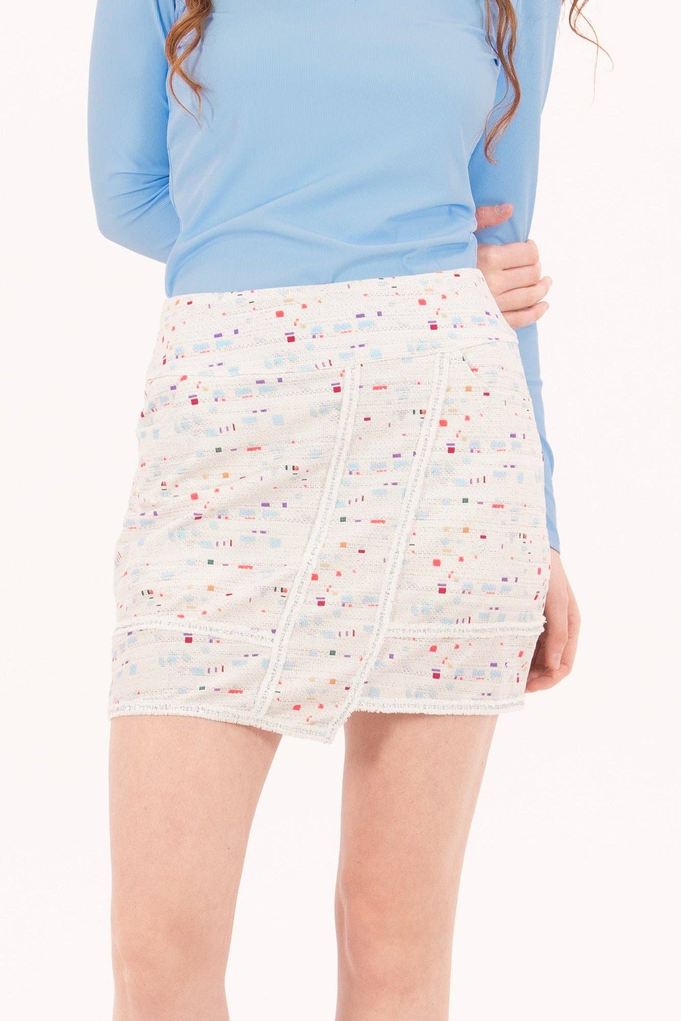 Foray Golf - Boucle Trimmed Faux Wrap Skirt: Winter White Boucle / Regular 15.5" / XS