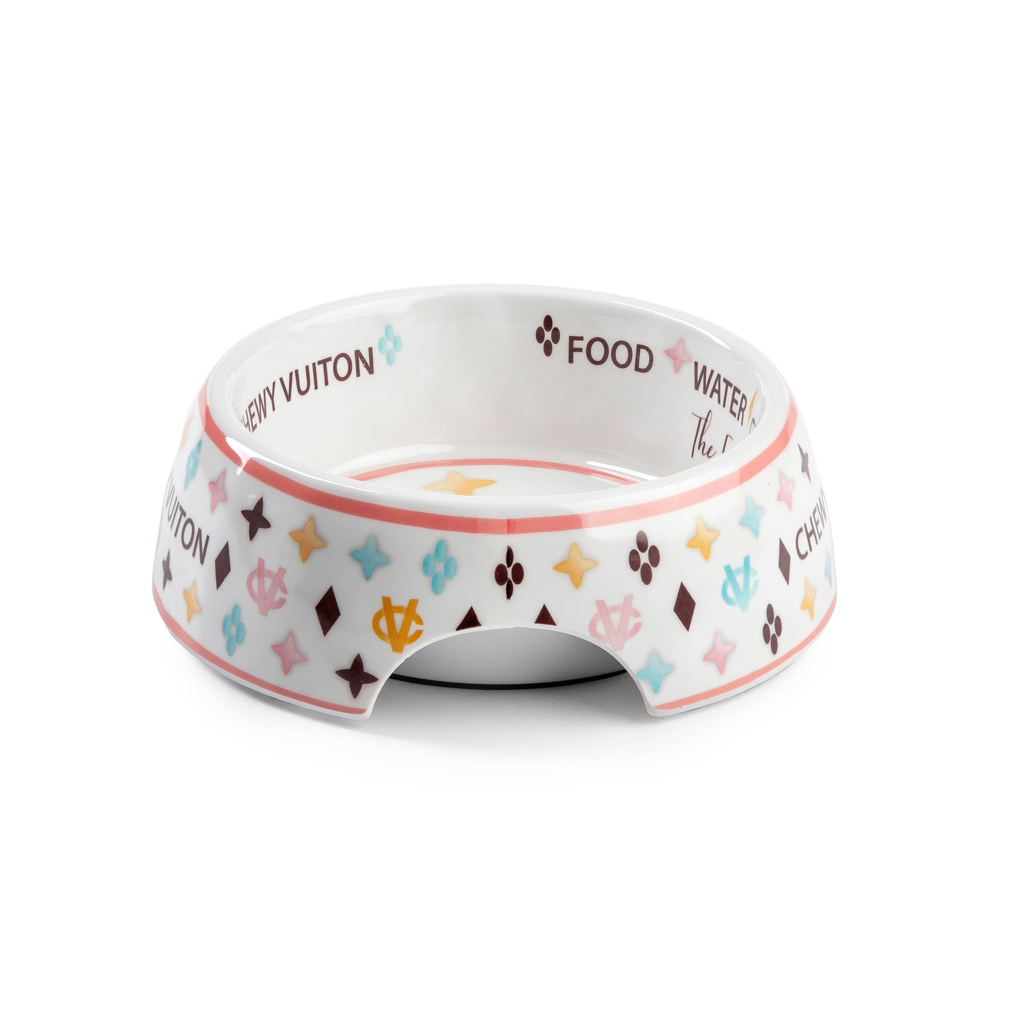 Haute Diggity Dog - White Chewy Vuiton Dog Bowl - 3 Sizes!! Dog Food Bowl: Small