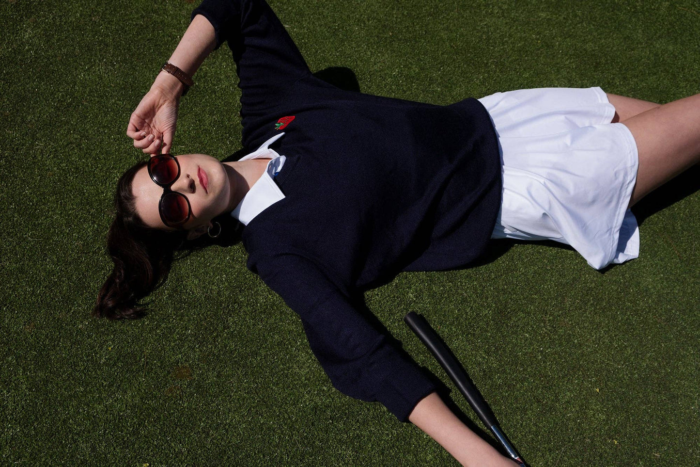 One Size Navy V-Neck Dad Sweater