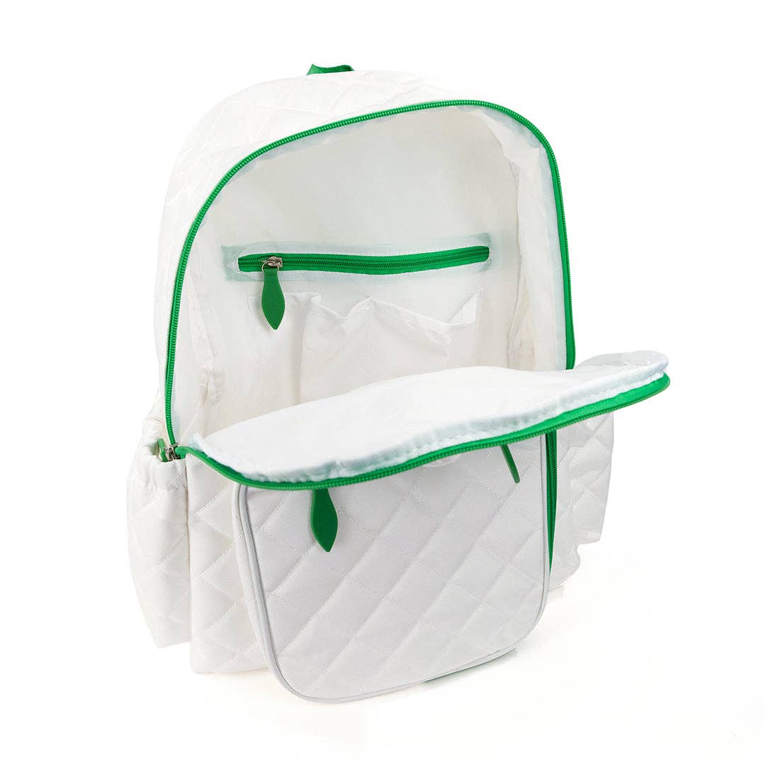 Pickleball Time Backpack: Quilted White Green