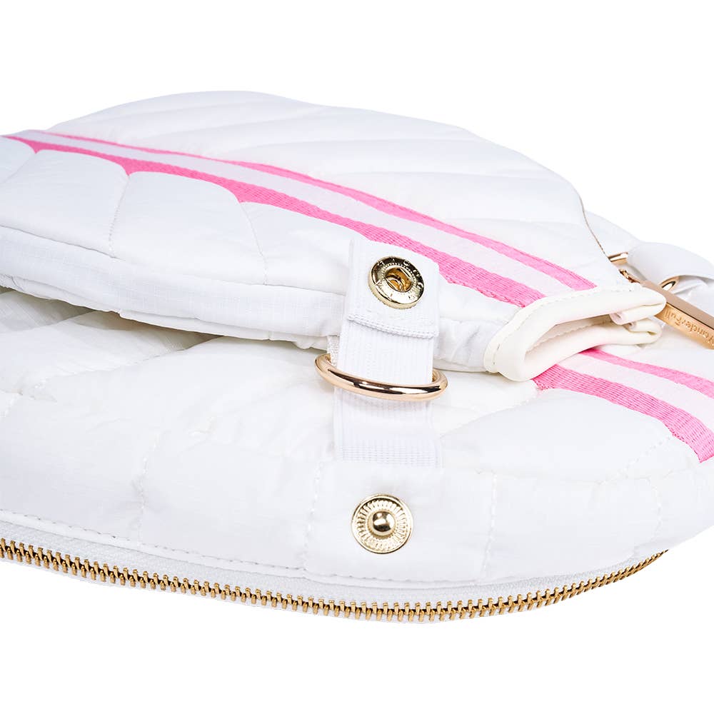 WanderFull - Pickleball HydroSling Bag with Removable Racquet Cover- White Ripstop with Stripe