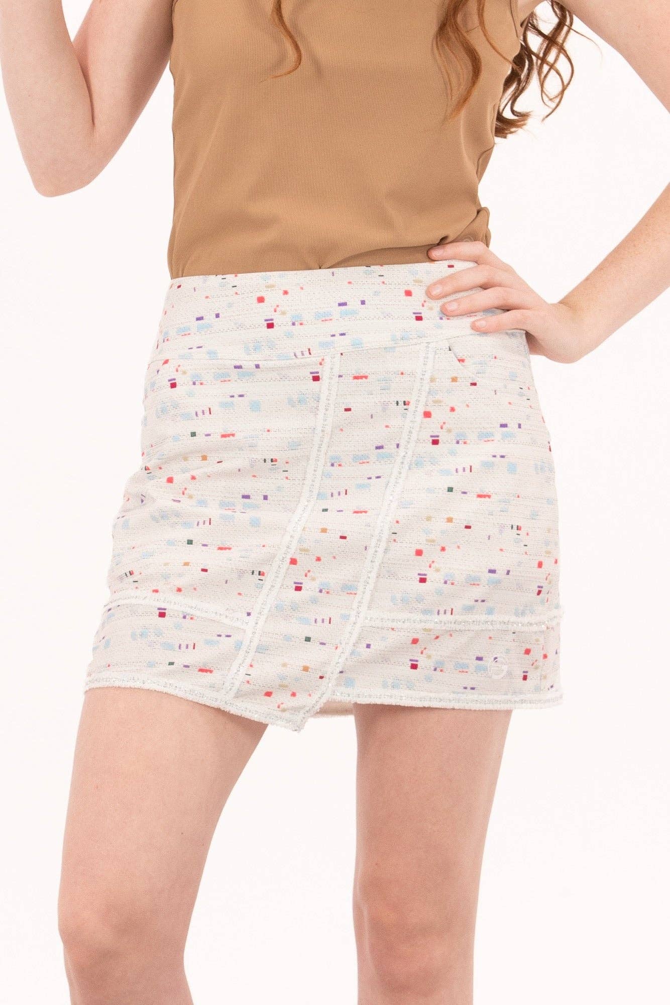 Foray Golf - Boucle Trimmed Faux Wrap Skirt: Winter White Boucle / Regular 15.5" / S