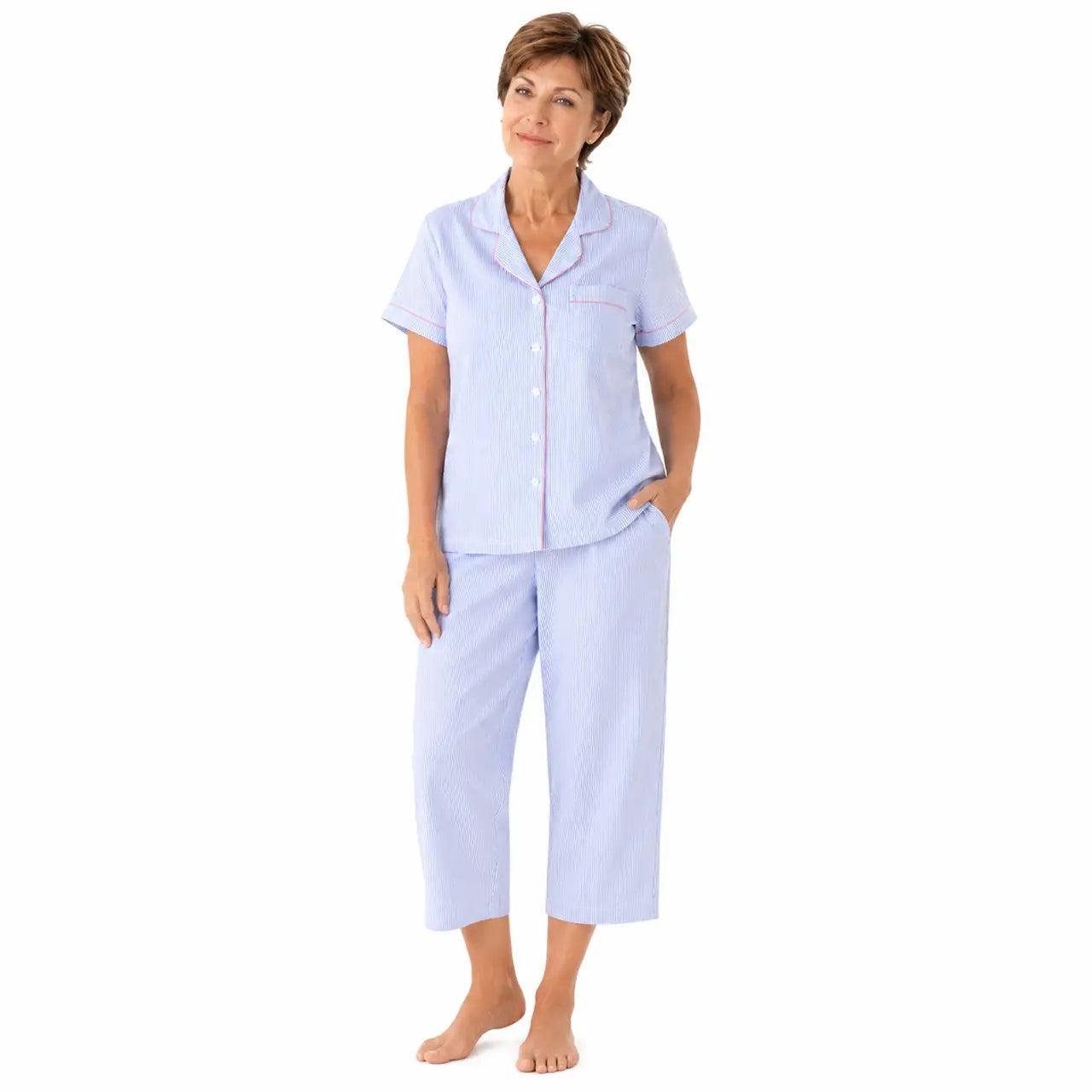 Short Sleeve 100% Cotton Capri Pajamas