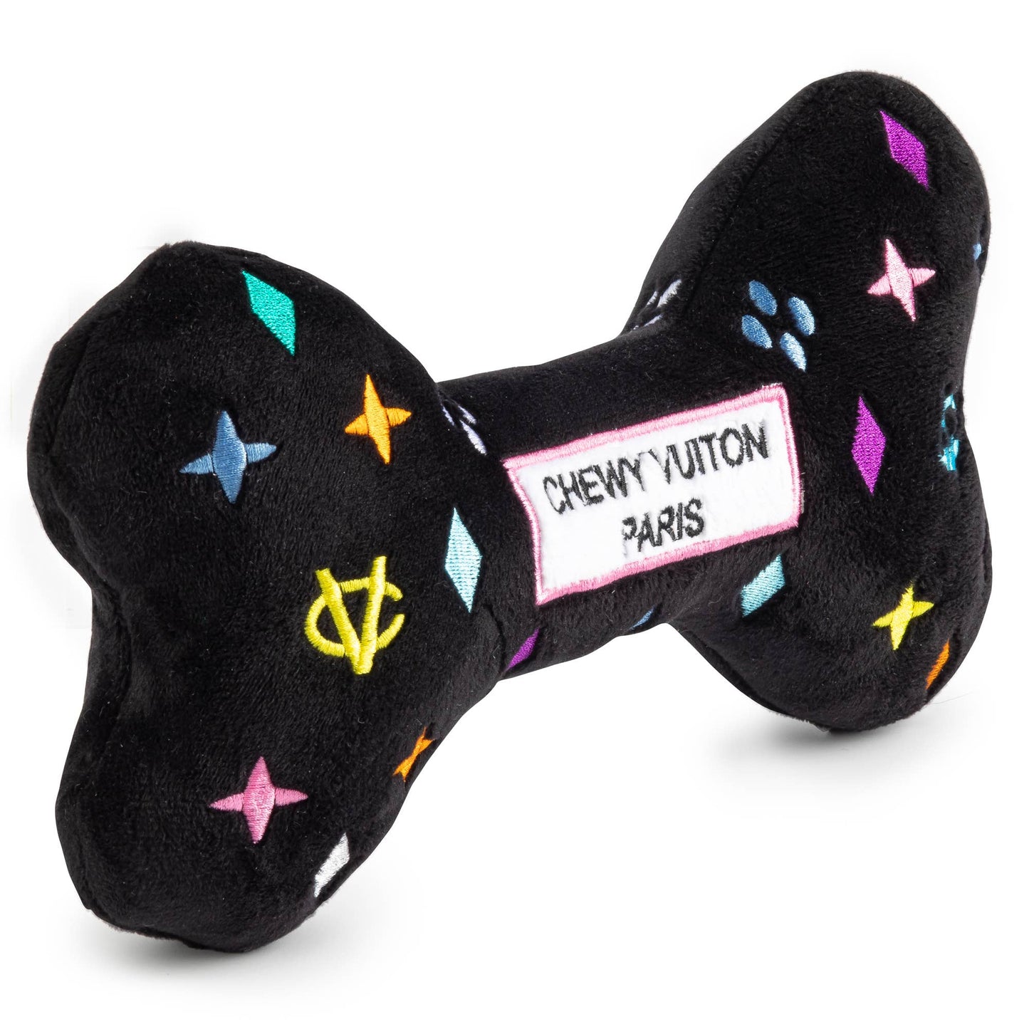 Haute Diggity Dog - Black Monogram Chewy Vuiton Bone Squeaker Dog Toy: Large