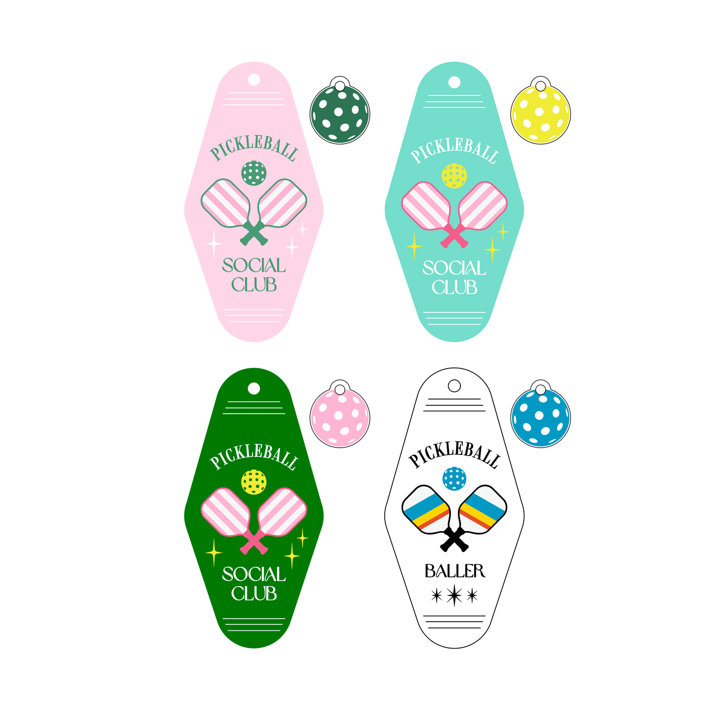 Atomic Kraftworks - Pickleball Vintage Motel Style Acrylic Keychain: Minty Green / Pickleball Social Club / No Charm