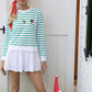 Club and Court - Poppy Top: Bright White with Kelly Green Stripe / XS