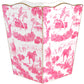 Marye-Kelley -Pink Equestrian Toile Wastepaper Basket: Scalloped Top
