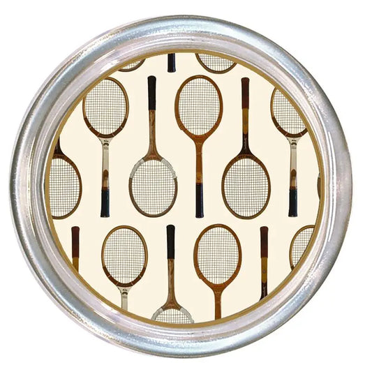 Antique Tennis Racket 5" Glass Coaster - Ivory