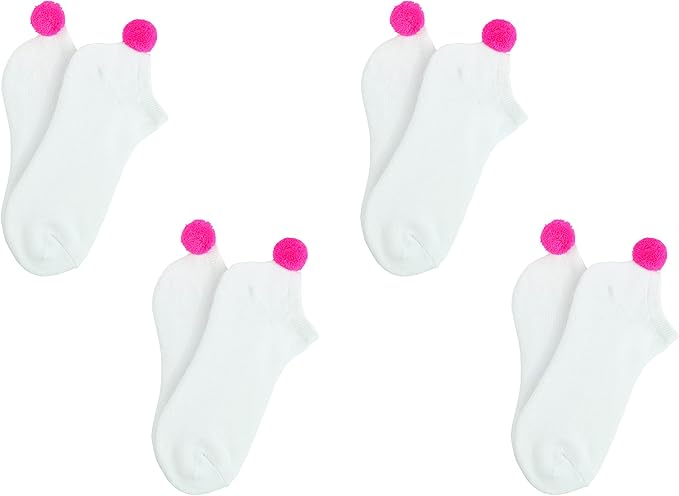 Lowcut Pom-Pom Performance Socks (4 Pair) - Pink