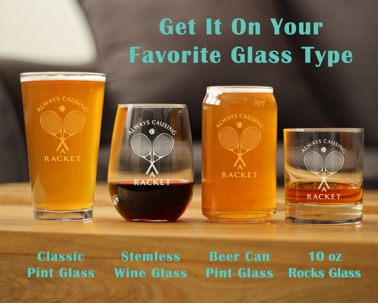 bevvee - Causing a Racket Beer Can Pint Glass - Tennis Gifts