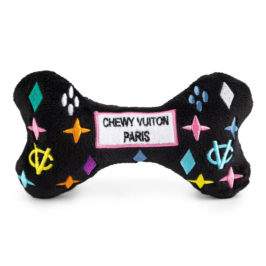 Haute Diggity Dog - Black Monogram Chewy Vuiton Bone Squeaker Dog Toy: Large