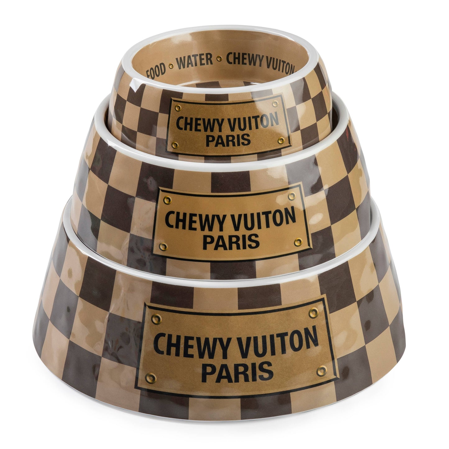 Haute Diggity Dog - Checker Chewy Vuiton Bowl - 3 Sizes!! Dog Bowls: Medium