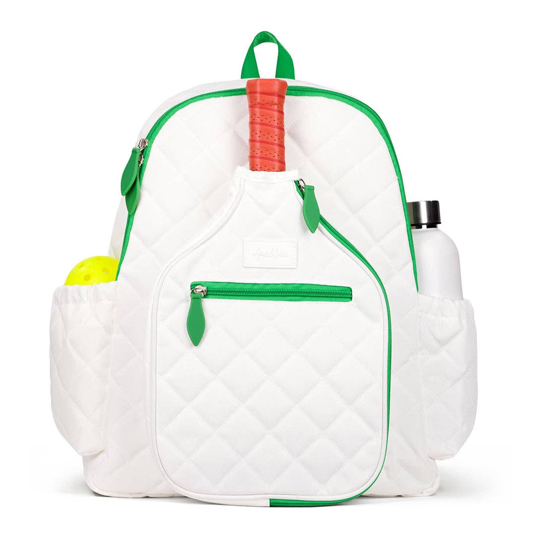 Pickleball Time Backpack: Quilted White Green
