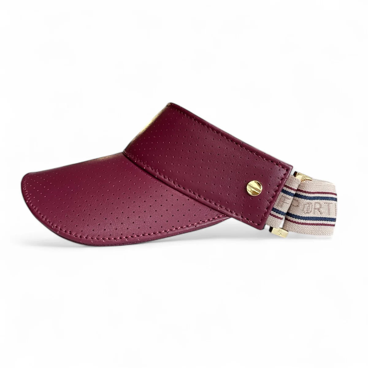 THE LEATHER VISOR - CRIMSON, VARSITY STRIPED ELASTIC & GOLD