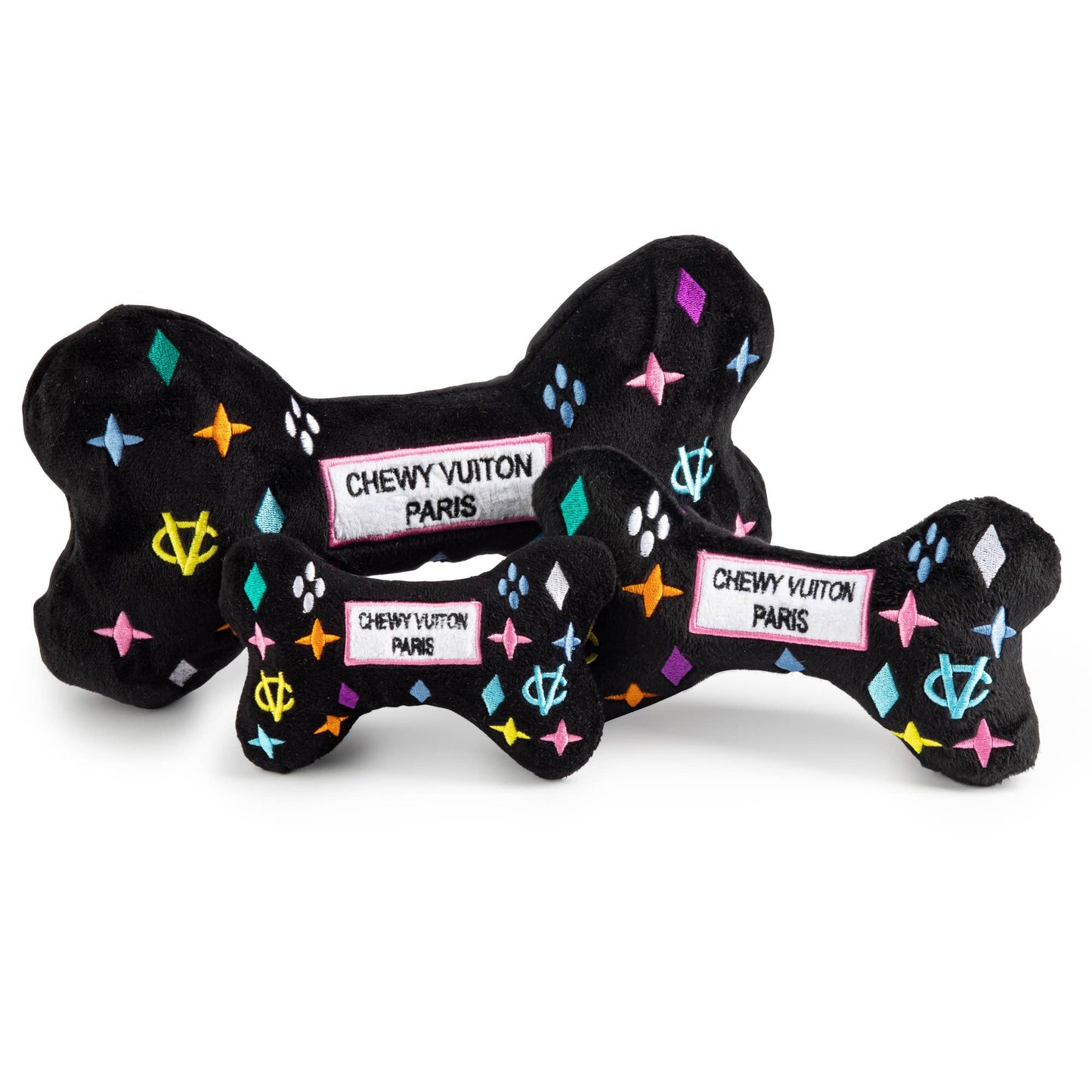 Haute Diggity Dog - Black Monogram Chewy Vuiton Bone Squeaker Dog Toy: Large