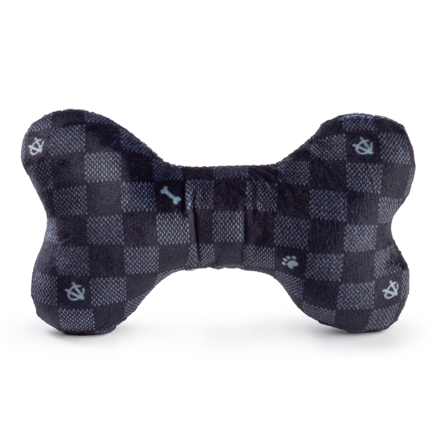 Haute Diggity Dog - Black Checker Chewy Vuiton Bone Squeaker Dog Toy