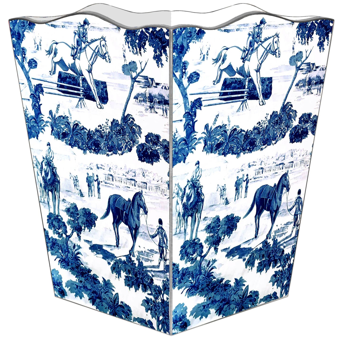 Marye-Kelley - Blue Equestrian Wastepaper Basket: Flat Top
