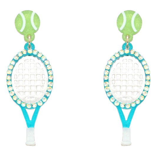 Turquoise Tennis Ball & Racquet Earrings