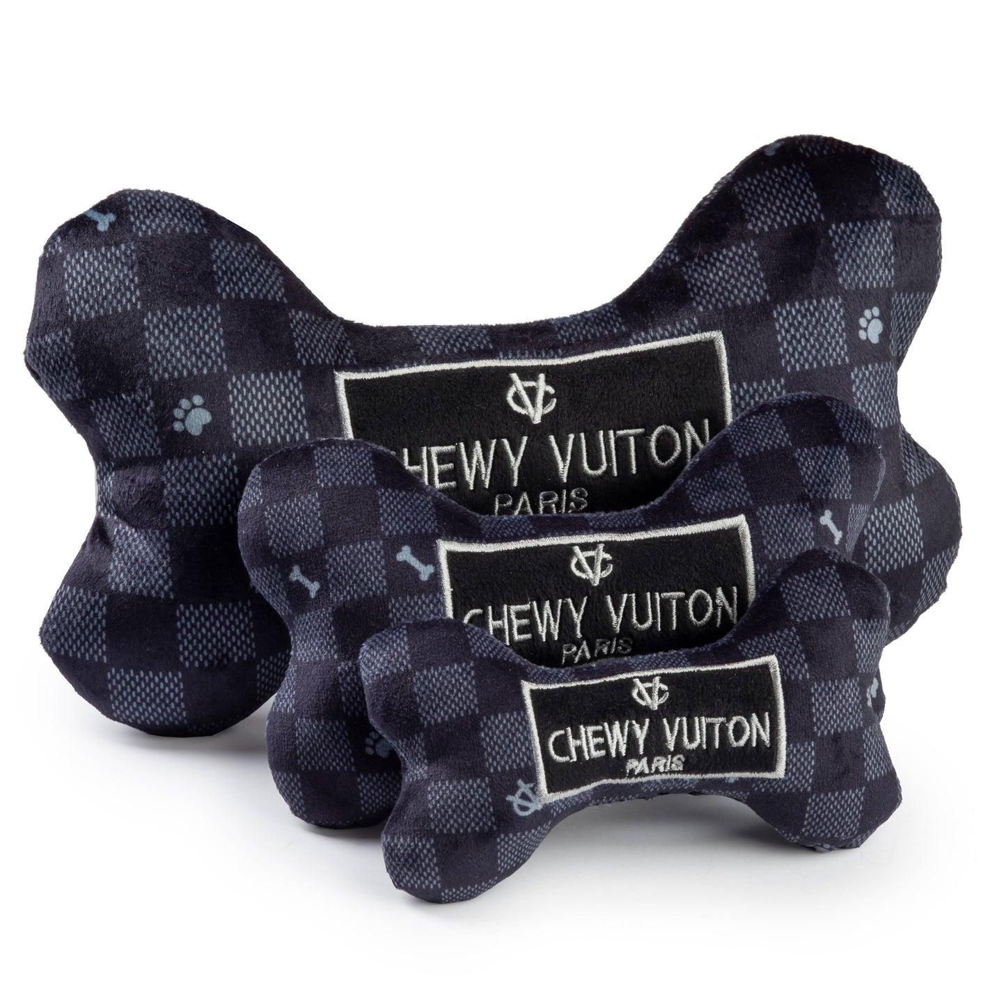Haute Diggity Dog - Black Checker Chewy Vuiton Bone Squeaker Dog Toy