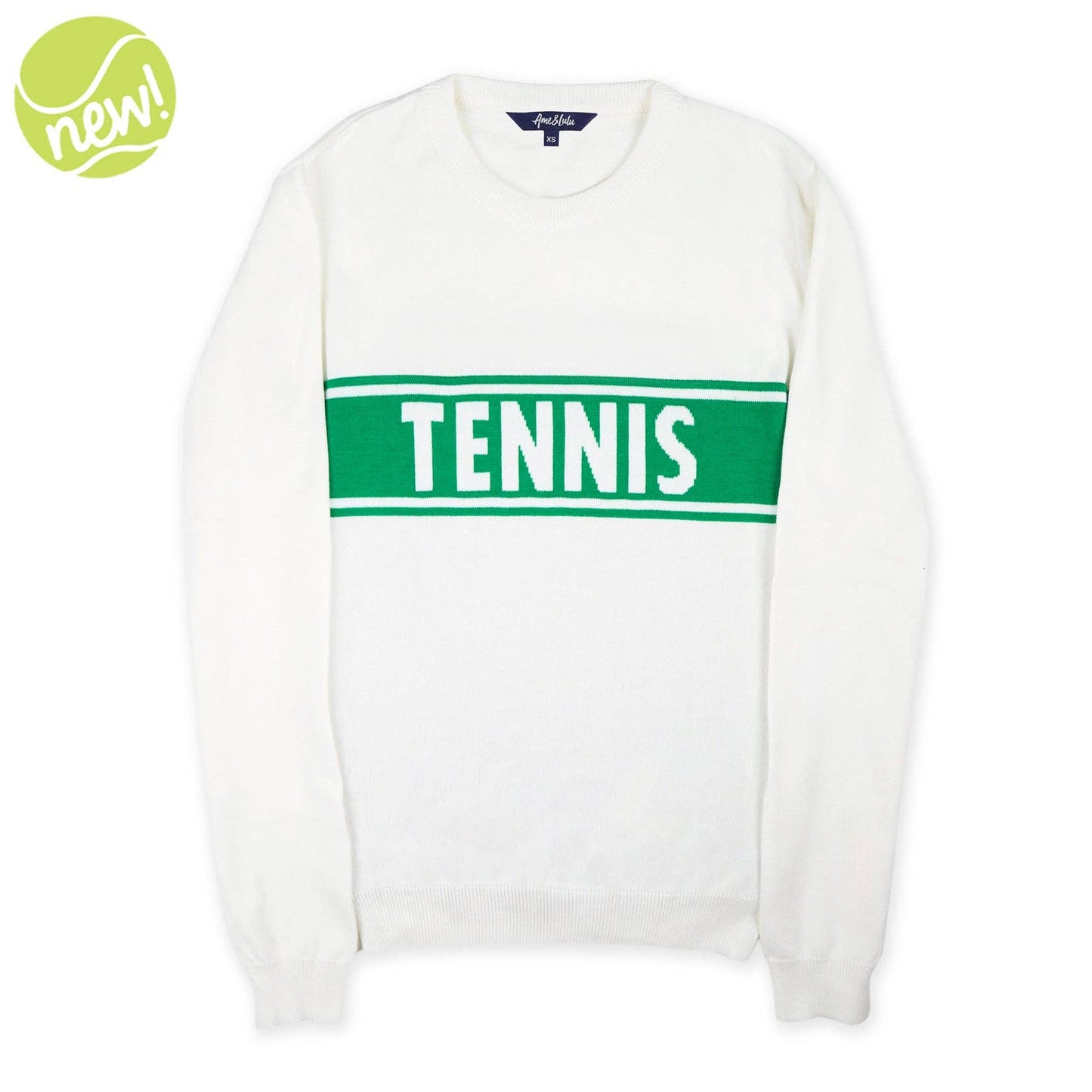 Ame & Lulu - Club Sport Sweater: White Green Tennis