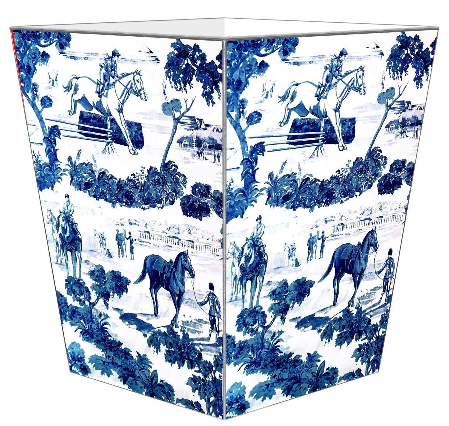 Marye-Kelley - Blue Equestrian Wastepaper Basket: Flat Top