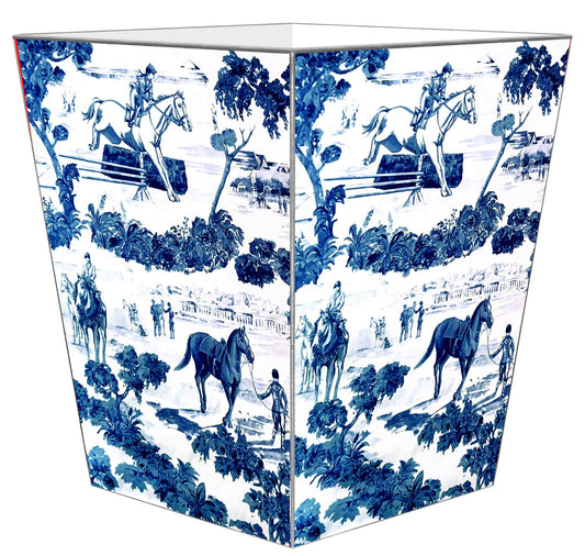Marye-Kelley - Blue Equestrian Wastepaper Basket: Flat Top
