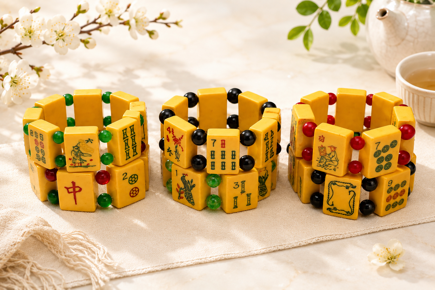 Vintage Handmade Bakelite Mahjong Bracelet