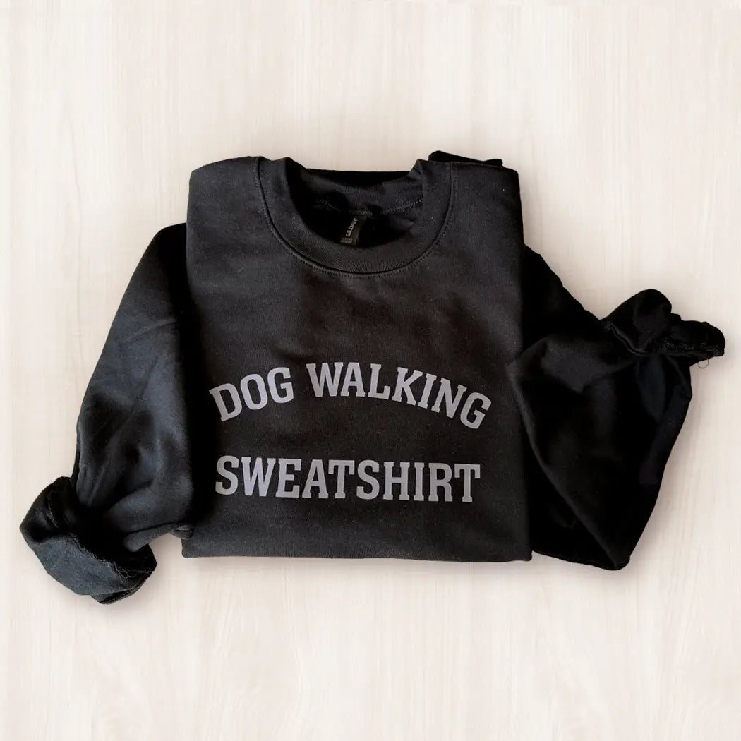Dog Walking Crewneck Sweatshirt - Black