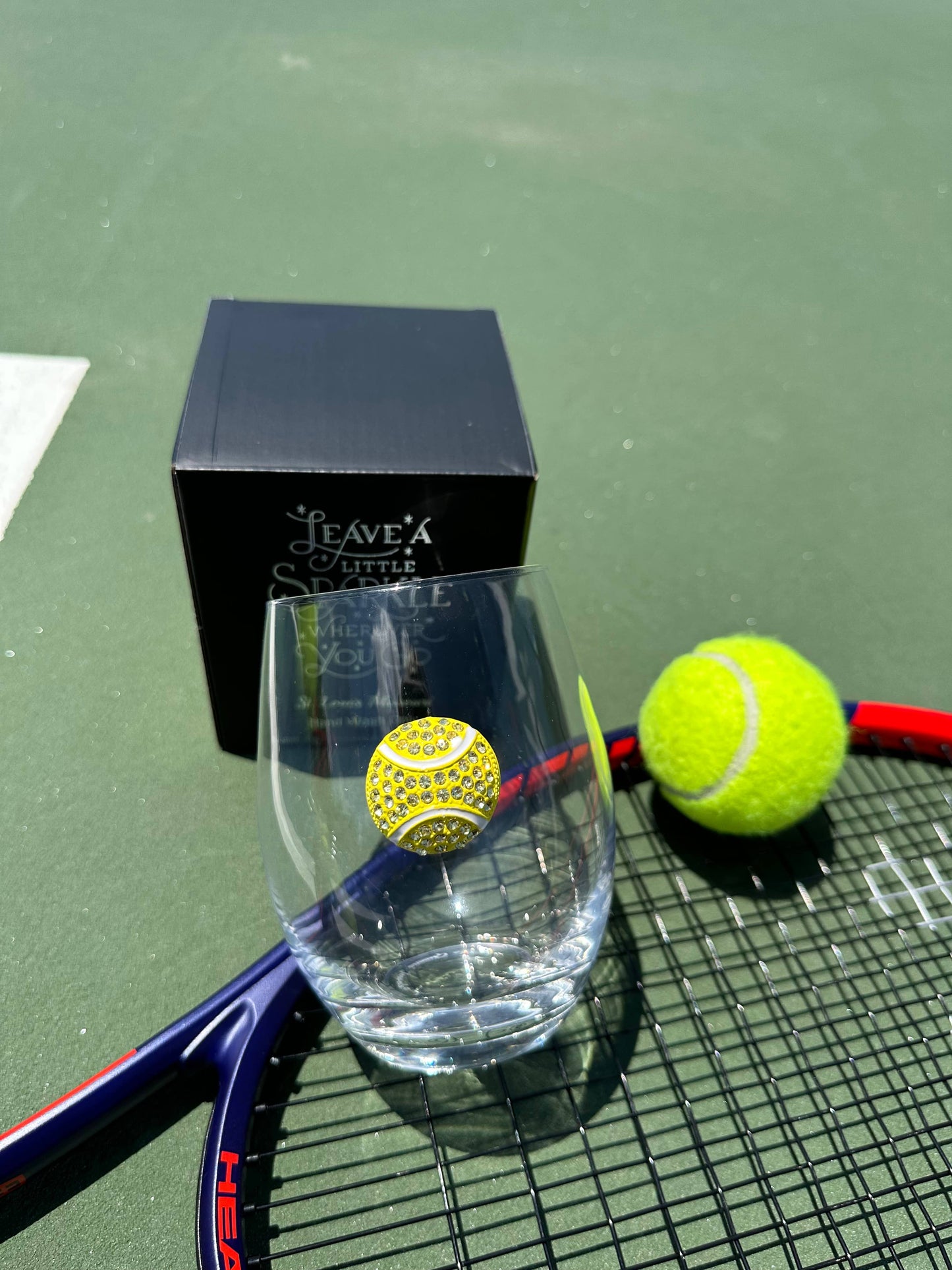 Jeweled Stemless Wine Glass- Tennis Ball