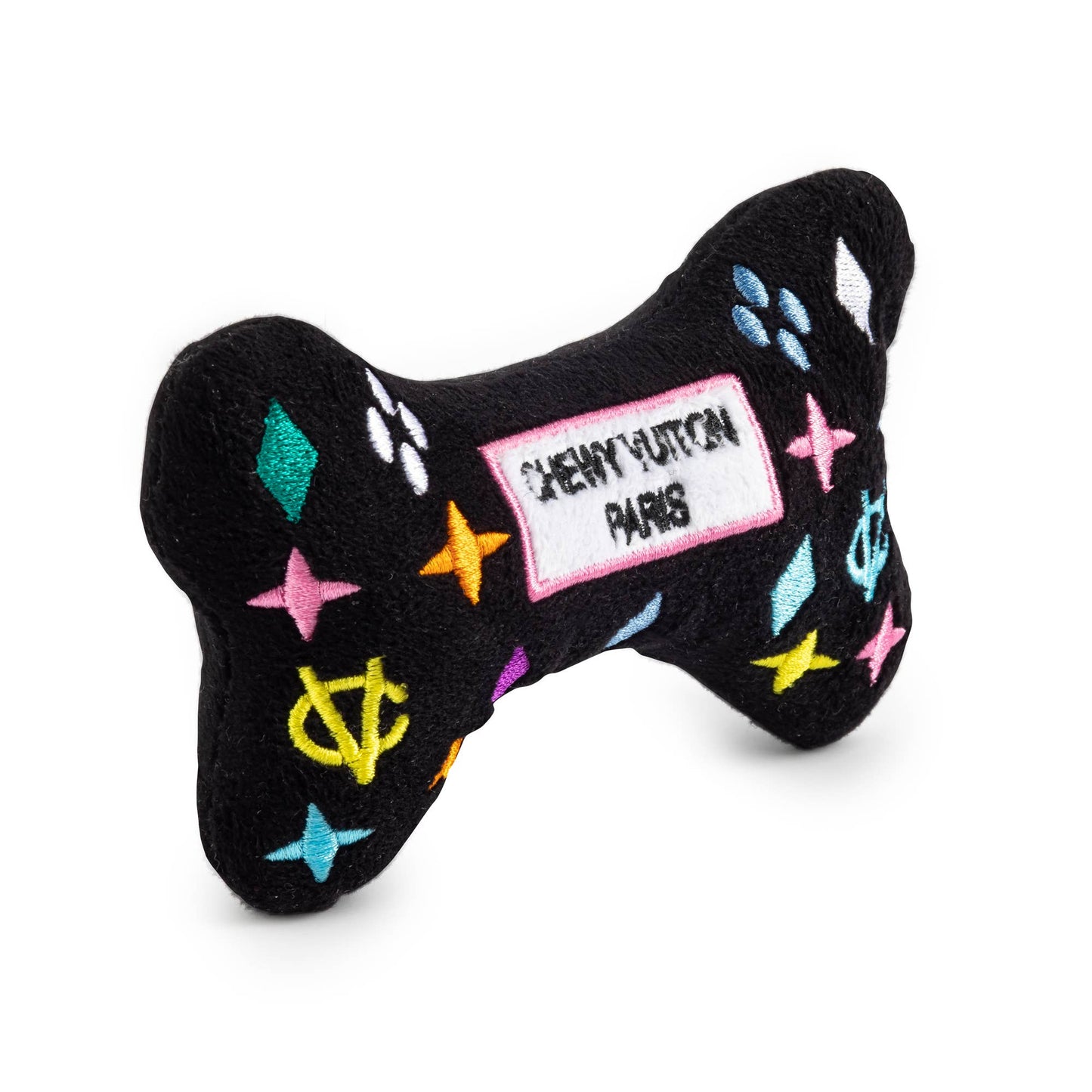 Haute Diggity Dog - Black Monogram Chewy Vuiton Bone Squeaker Dog Toy