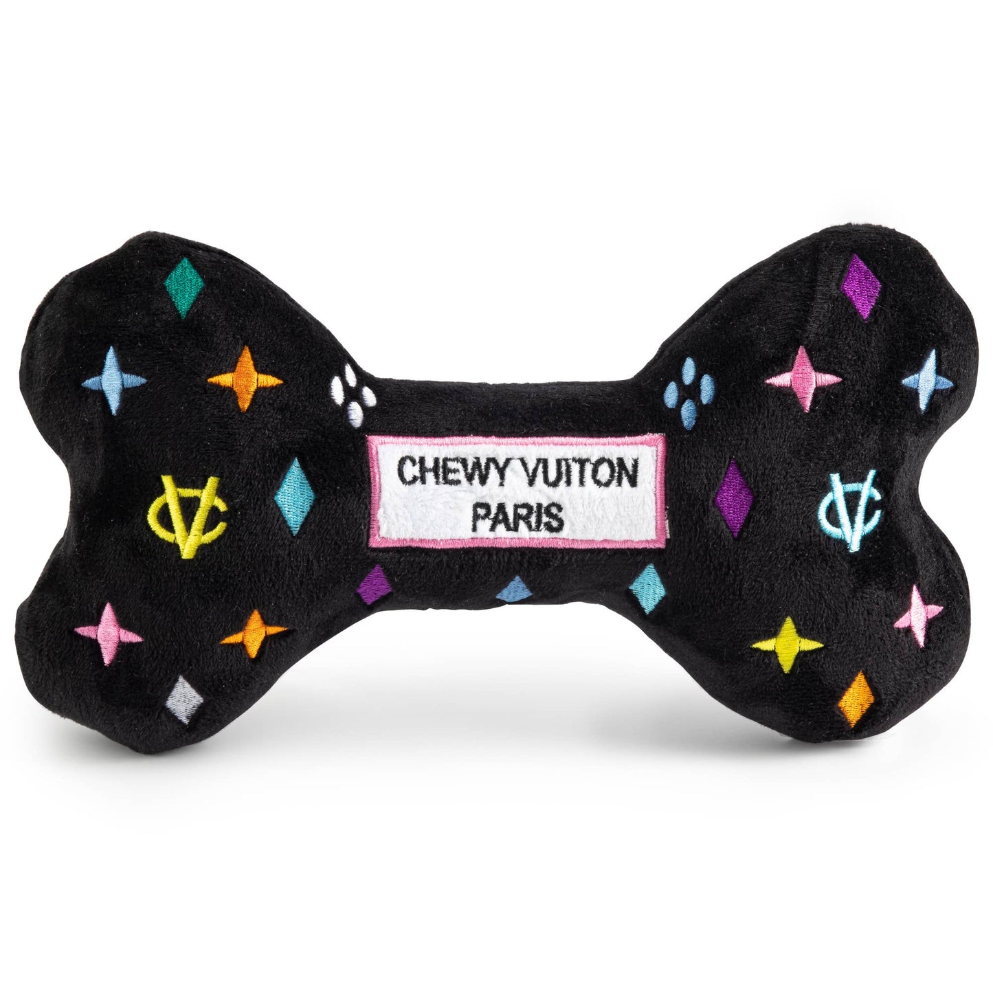 Haute Diggity Dog - Black Monogram Chewy Vuiton Bone Squeaker Dog Toy: Large