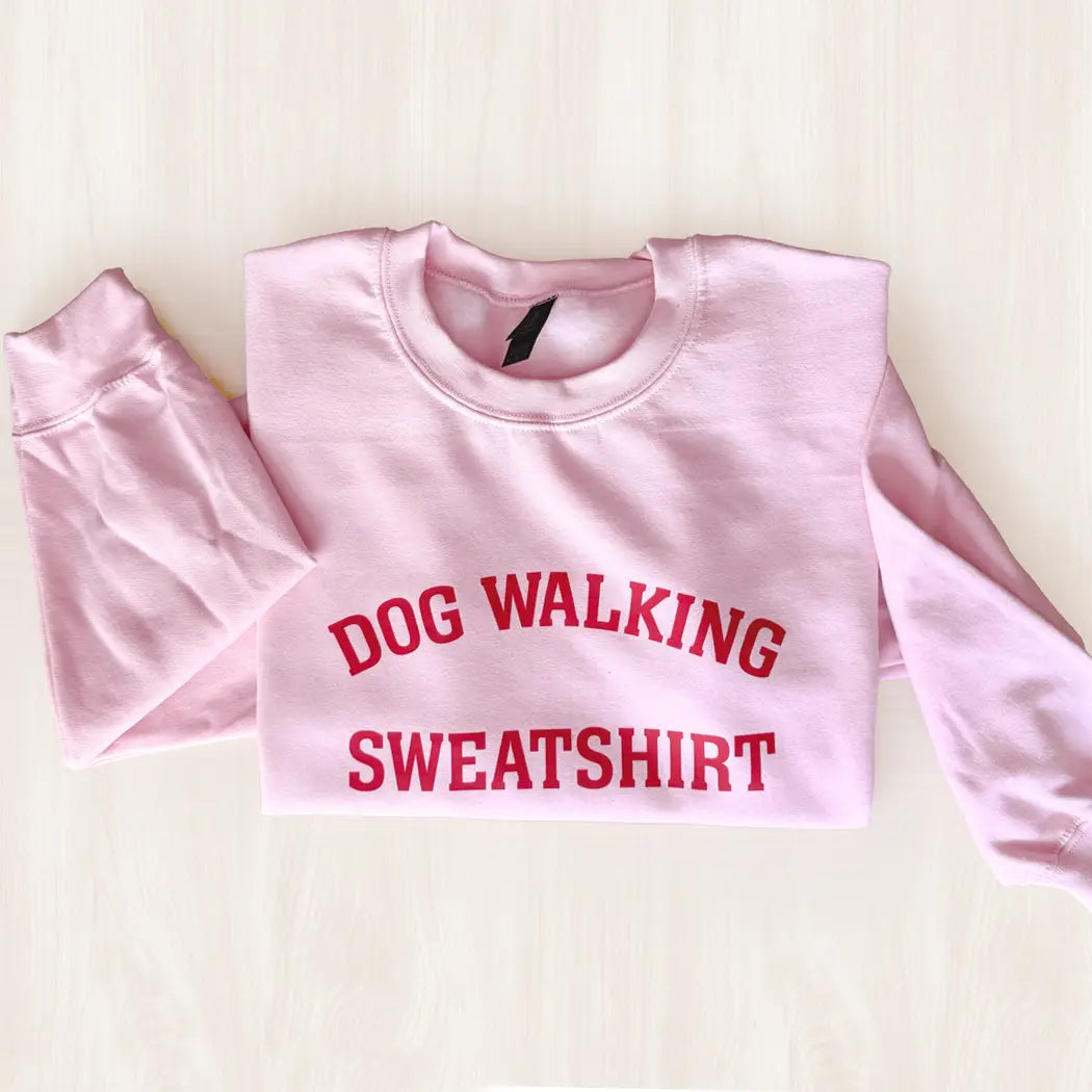 Dog Walking Crewneck Sweatshirt - Light Pink