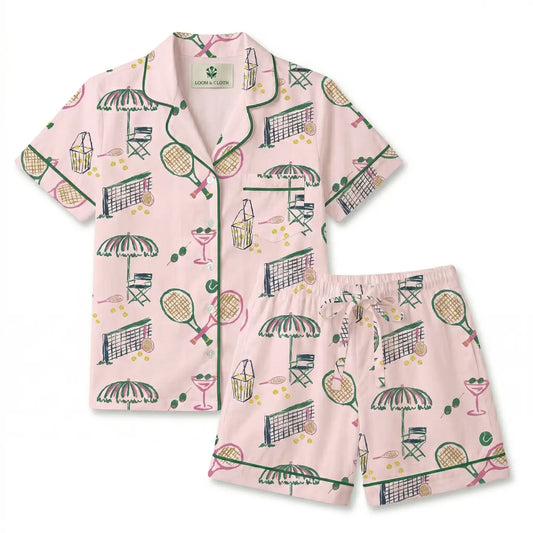 Sunday Funday Tennis Short Sleeved Pajama Set