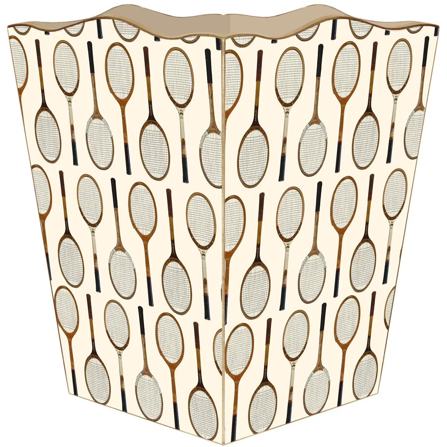 Antique Tennis Racket Scallop Top Wastebasket