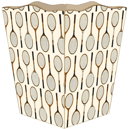 Antique Tennis Racket Scallop Top Wastebasket - Ivory