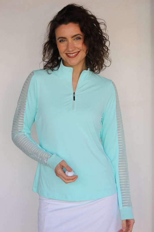 Aqua - Women's Sheer Long Sleeve Golf Shirt (Ladder Design)