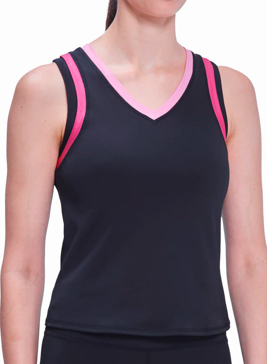 Baseline V-Neck Top by Urban Savage - Black/Berry/Pink