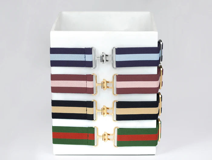Striped Belt - Navy and Light Blue with Gold Buckle