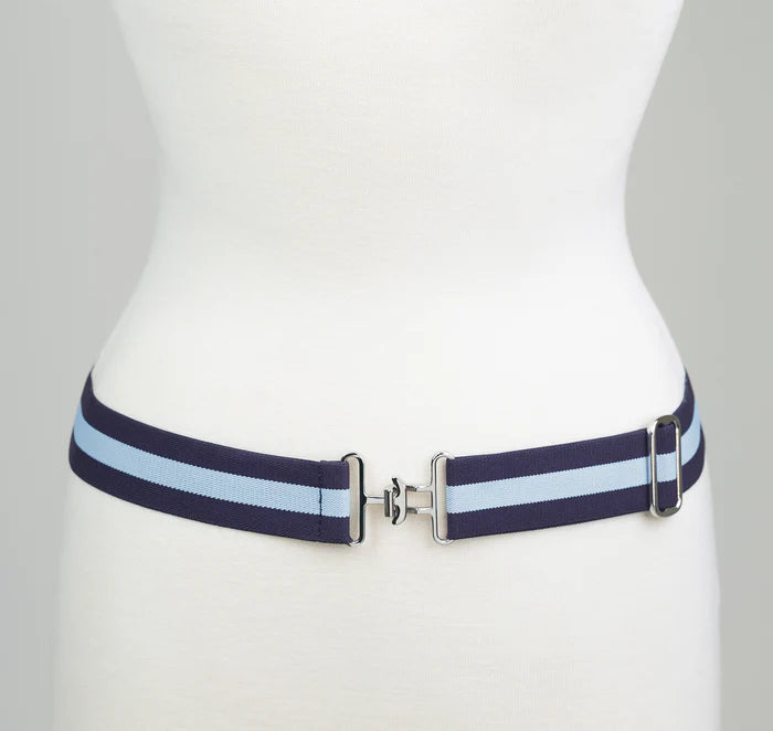 Striped Belt - Navy and Light Blue with Gold Buckle