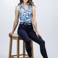 Striped Belt - Navy and Light Blue with Gold Buckle
