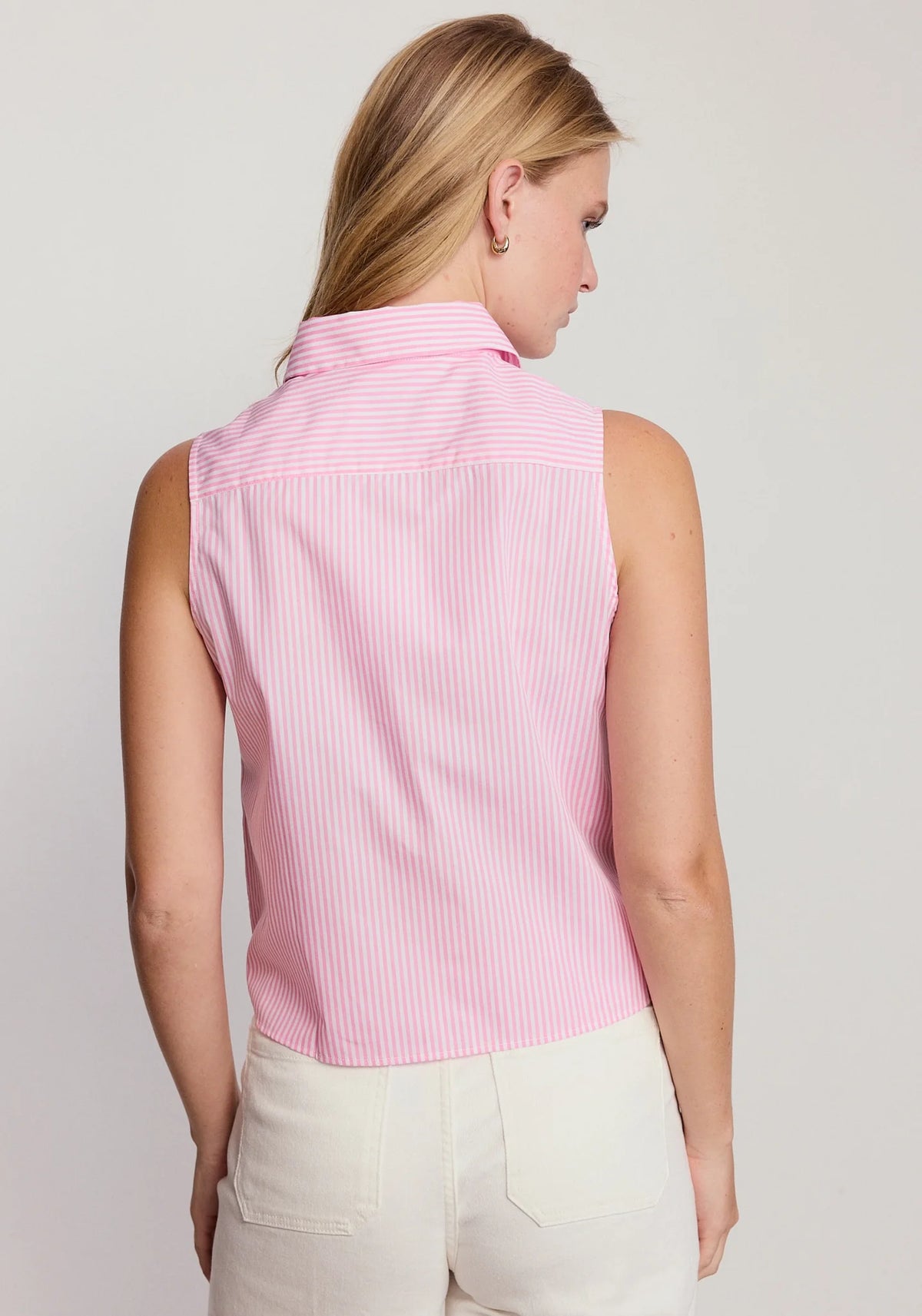 The Boxy Sleeveless Shirt - Pink/White