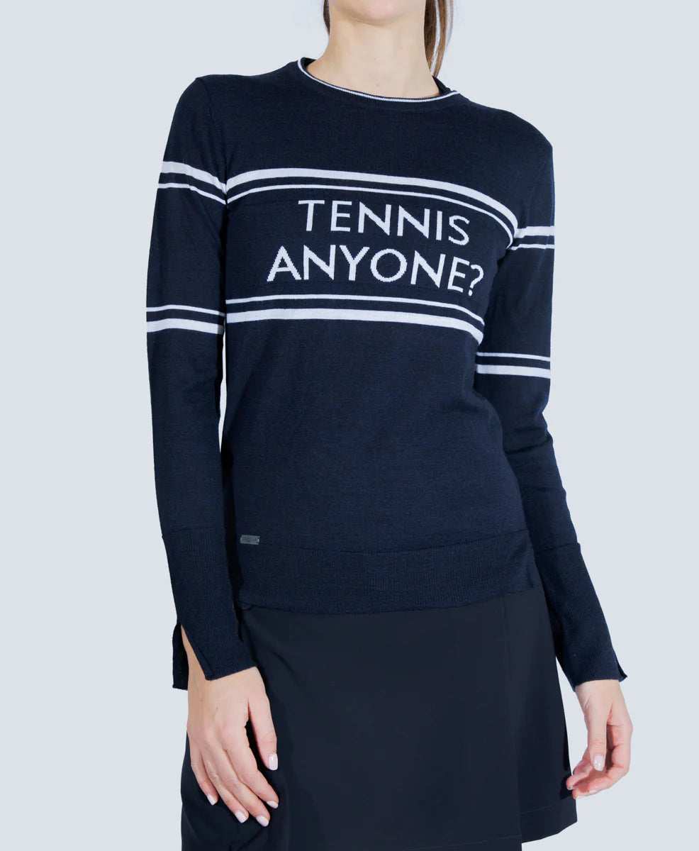 The Court Sweater in Navy with White Stripes