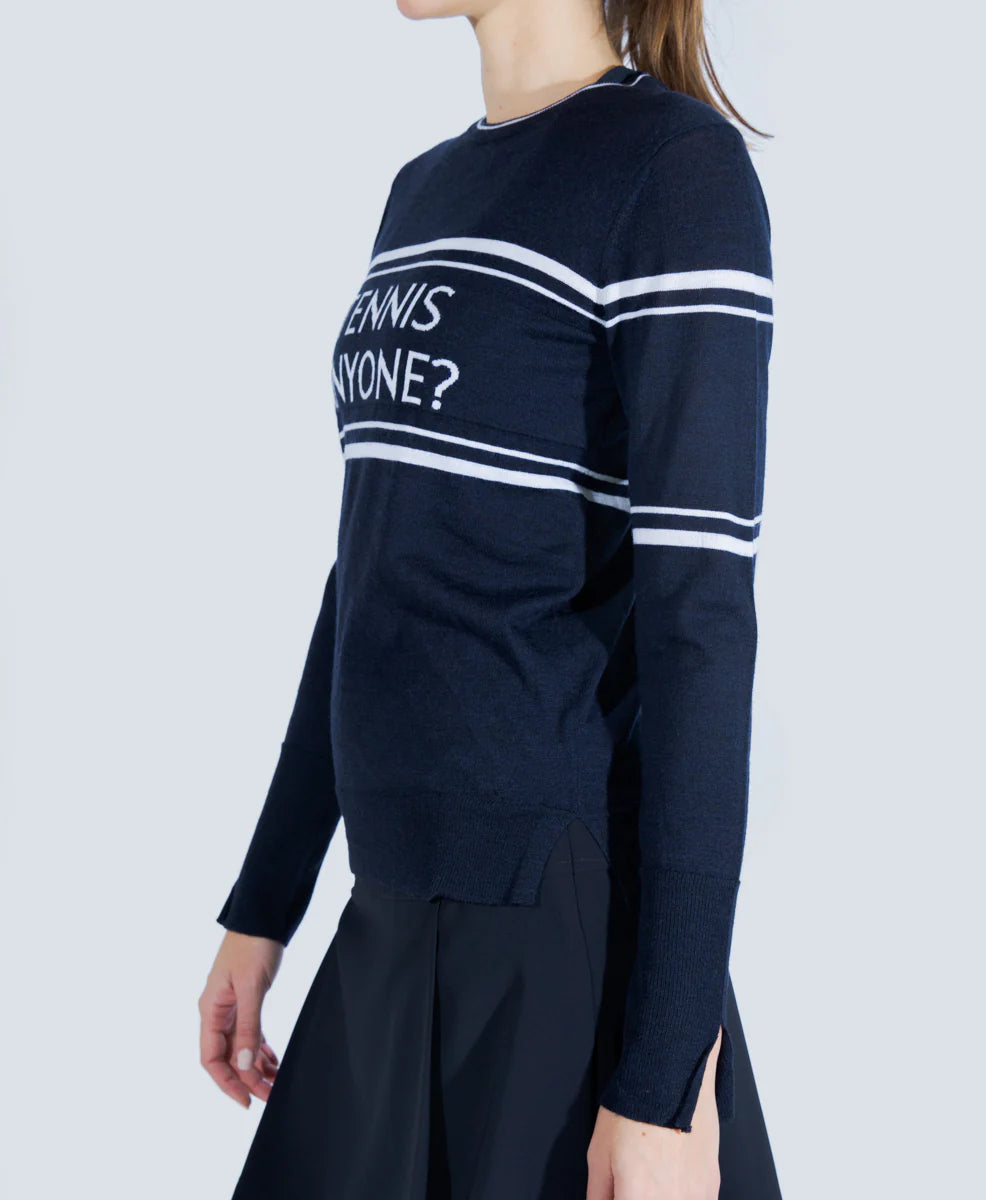 The Court Sweater in Navy with White Stripes