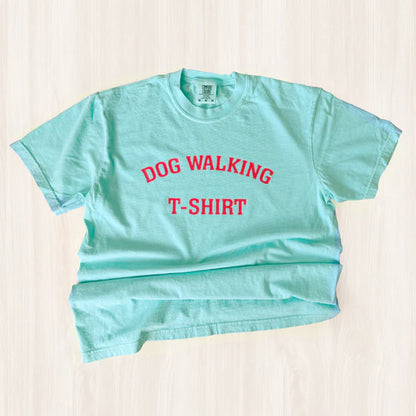 Dog Walking T-Shirts - Chalky Mint/Red