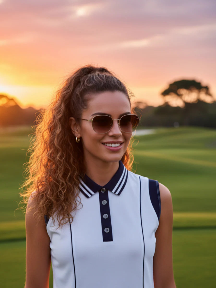 Christine Sleeveless Polo – Luxury Golf, Tennis, Pickleball, Active - Navy / White