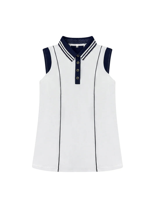 Christine Sleeveless Polo – Luxury Women’s Golf & Tennis Top in Navy Blue and White