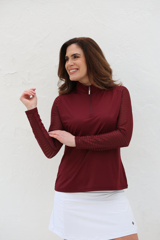 Claret - Women's Sheer Long Sleeve Golf Shirt (Ladder Design)