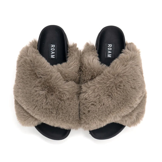 CLOUD SLIPPERS WITH FAUX FUR - KHAKI