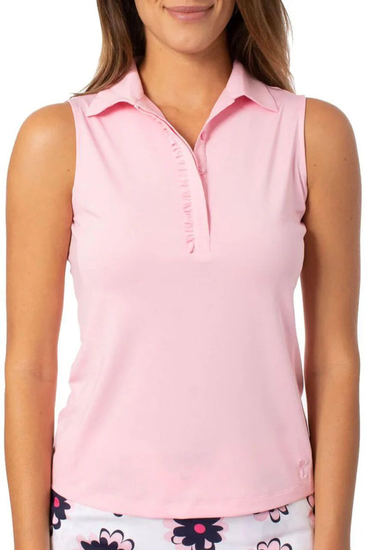 LIGHT PINK SLEEVELESS RUFFLE POLO